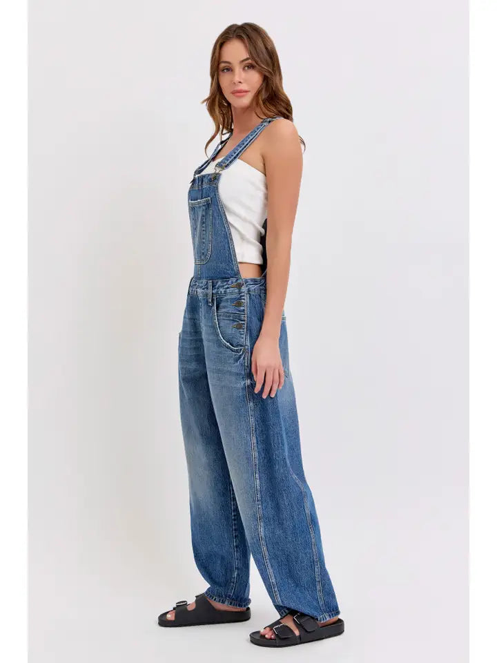Mid-Waisted Barrel Overall Jeans