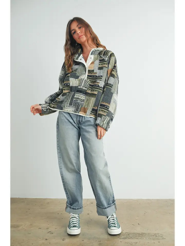 Patchwork Print Multicolor Sweatshirt | Blue Multi