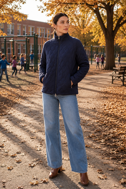 Jet Blue | Quilted Bomer Coat