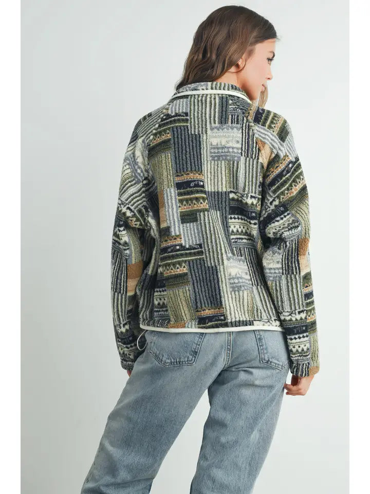 Patchwork Print Multicolor Sweatshirt | Blue Multi