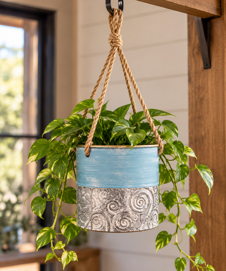 Painted Metal Hanging Planter
