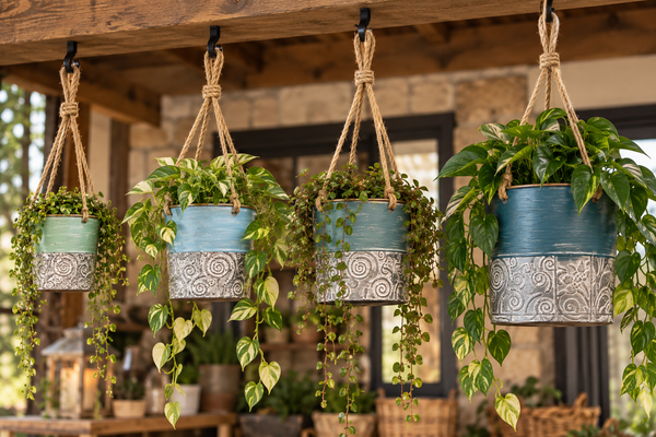 Painted Metal Hanging Planter