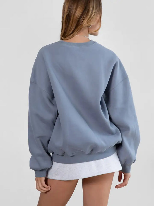 Varsity Plush Fleece Crew Neck Lounge Pullover Sweatshirt | French Blue