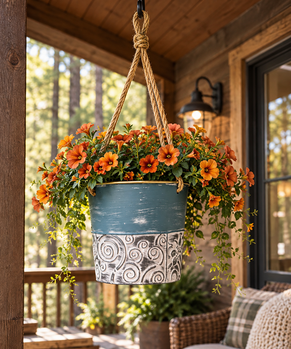 Painted Metal Hanging Planter