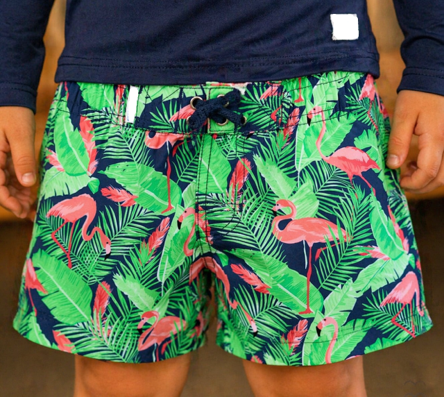 Flamingo Frenzy Swim Trunks