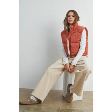 Fall Adoreme Corduroy Puffer Vest | Indian Red/Taupe