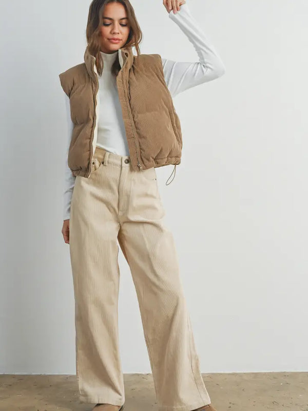 Fall Adoreme Corduroy Puffer Vest | Camel/Ivory