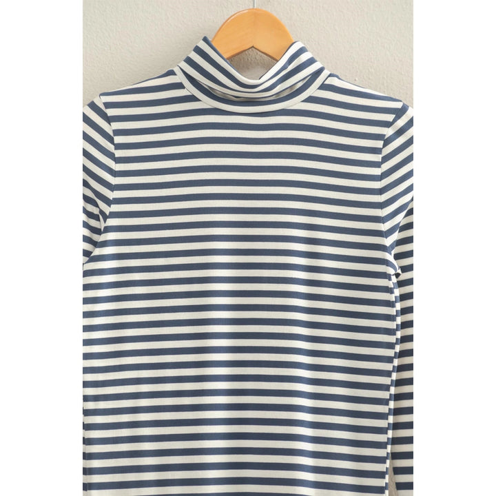 Striped Turtleneck Fitted Long Sleeve Top