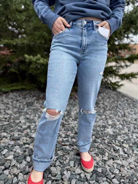 High Rise Straight light wash jeans