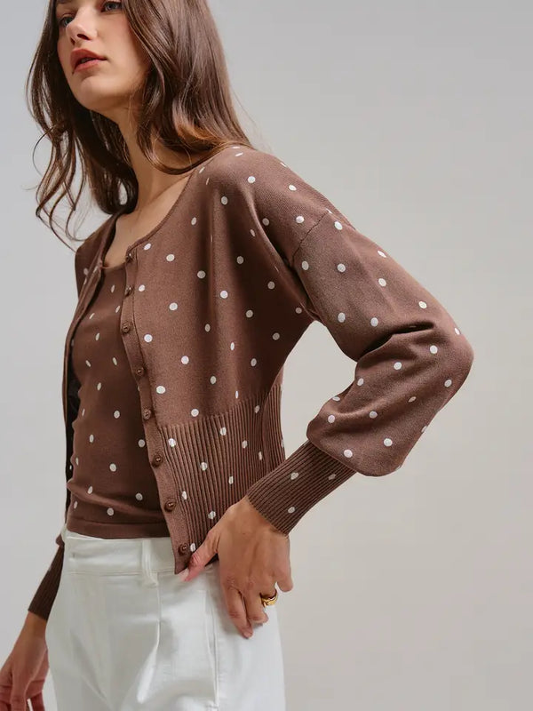 Polka Dot Button-Front Cardigan