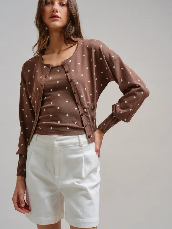Polka Dot Button-Front Cardigan