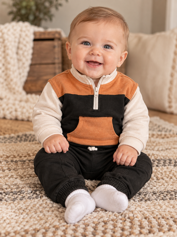 Quater Zip Boy Collar Sweatshirt Set | Baby