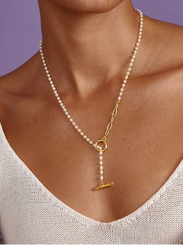 Petite Pearl Link Toggle Necklace