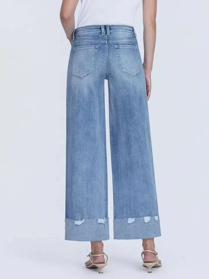 High Rise Medium Wash Cuffed Wide Jeans