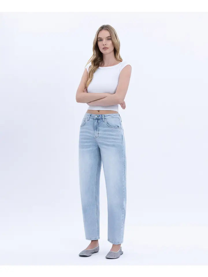 Super High Rise Light Wash Barrel Leg Jeans