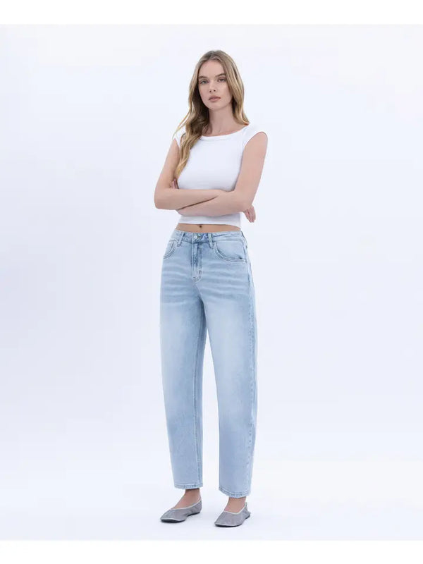 Super High Rise Light Wash Barrel Leg Jeans