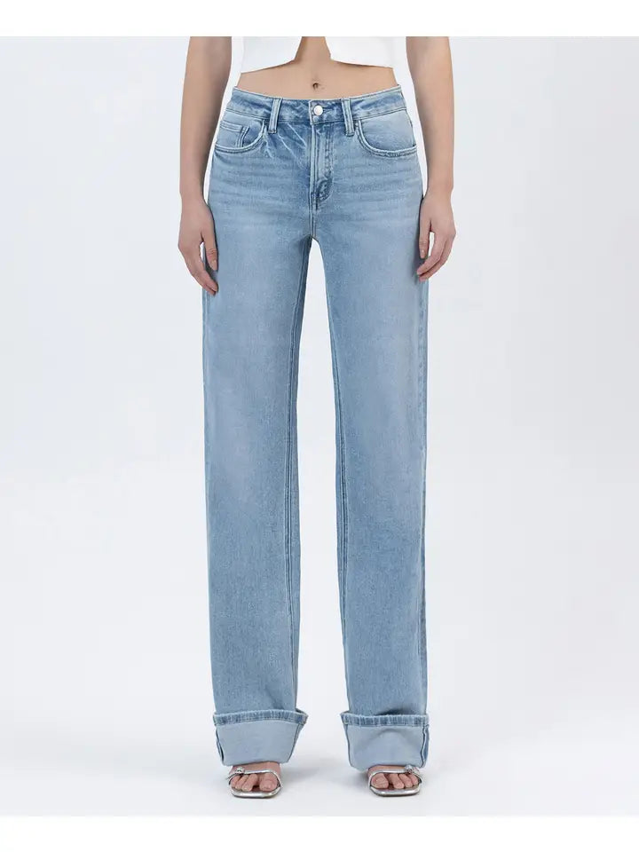 High Rise Cuffed Wide Leg Jeans
