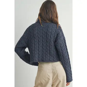 Thick Braid With Turtle Neck Long-Sleeve Sweater | Navy