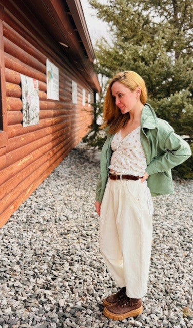 Slub Twill Front Button Jacket with Drawcord Collar