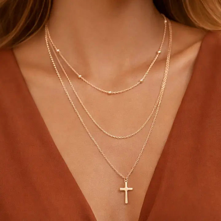Waterproof Layered Cross Chain Necklace