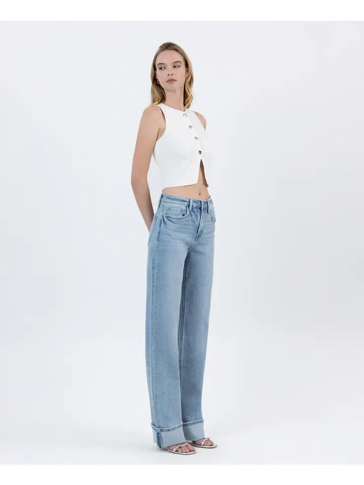 High Rise Cuffed Wide Leg Jeans