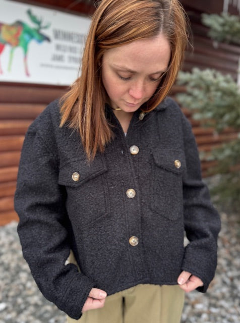 Sherpa Cropped Shacket - Fray/Black -