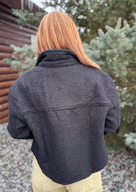 Sherpa Cropped Shacket - Fray/Black -