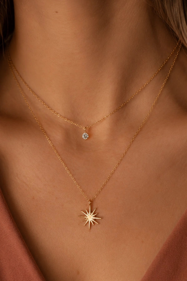 Waterproof Layered Crystal and Star Charm Chain Necklace