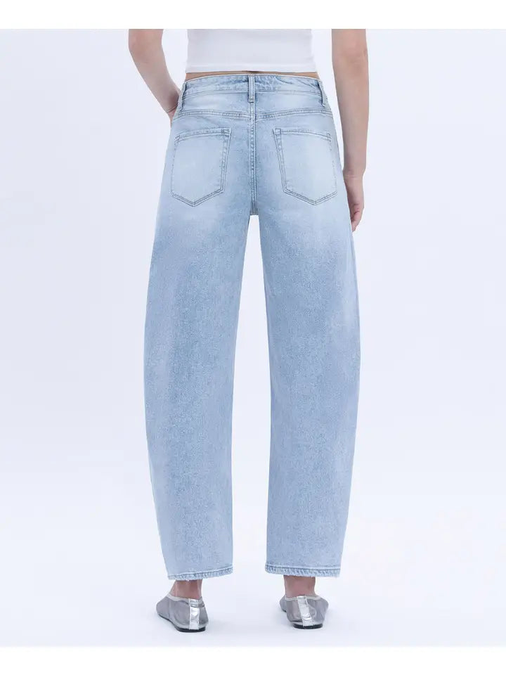 Super High Rise Light Wash Barrel Leg Jeans