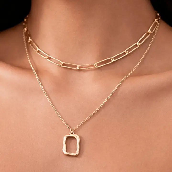 18K Gold Dipped Stainless Steel Layered Chain Necklace