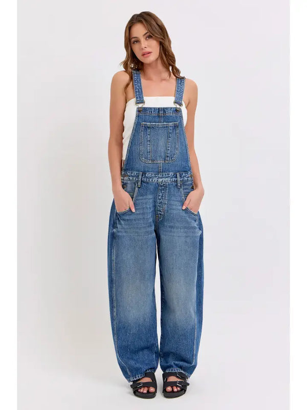 Mid-Waisted Barrel Overall Jeans