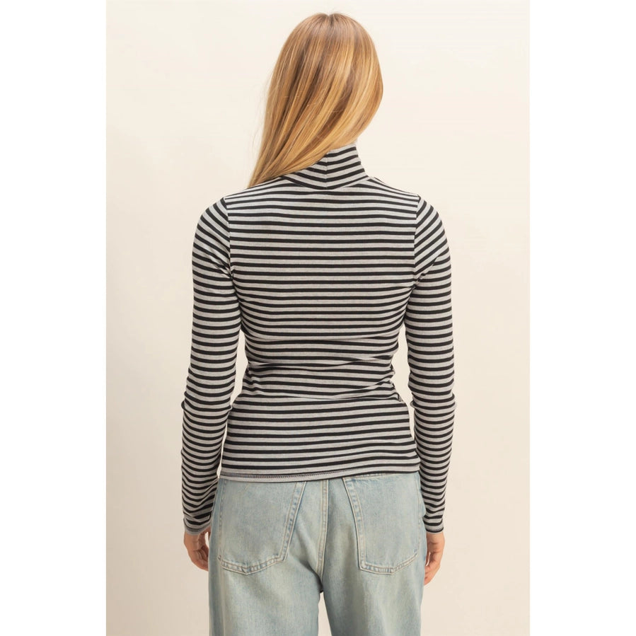 Striped Turtleneck Fitted Knit Top