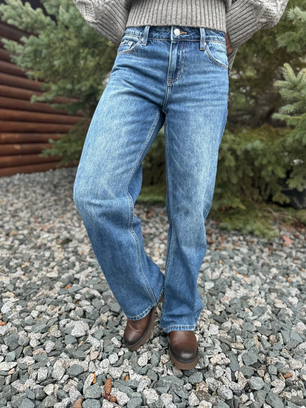 Low Rise Straight Leg Jeans - Dark Denim - TICTOC