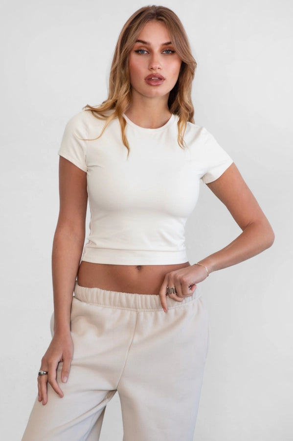 Ariet Brushed Poly Elevated Round Neck Short Sleeve Top