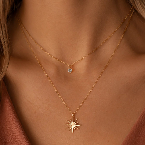Waterproof Layered Crystal and Star Charm Chain Necklace
