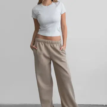 Lani Cloud Fleece Wide Leg Sweatpants Stretch Waist & Pocket | Sand