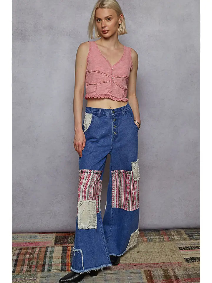 V-Neck Sleeveless Lace Ribbed Knit Top | Rose Pink