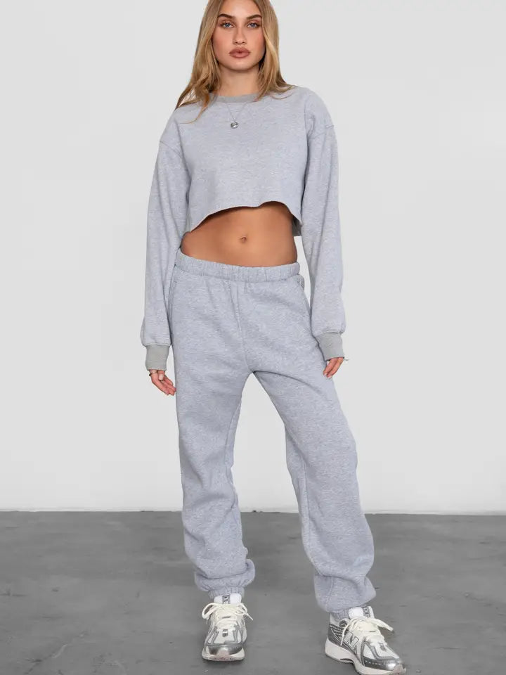 Dove Plush Fleece Lounge High Waist Sweatpants With Pockets | Heather Grey