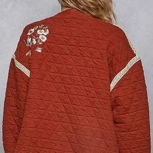 Embroidery Quilted Knit Jacket | Brick